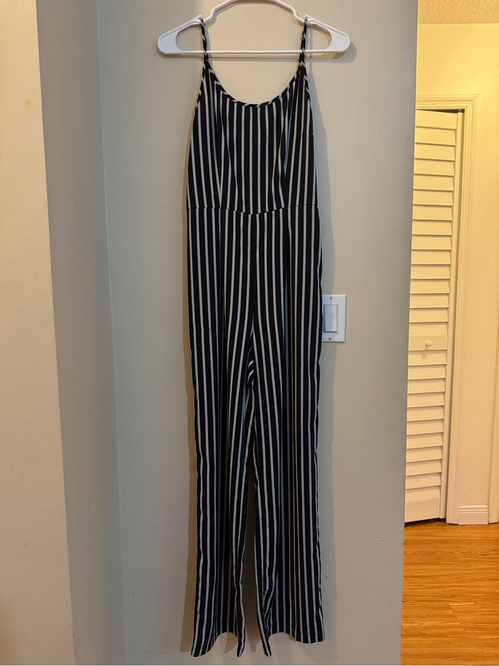Ci Sono Black and White Vertical Stripe Jumpsuit